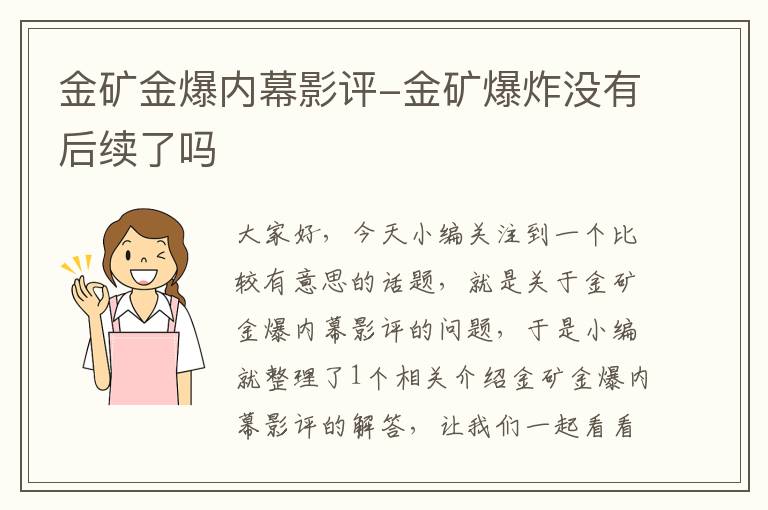 金矿金爆内幕影评-金矿爆炸没有后续了吗