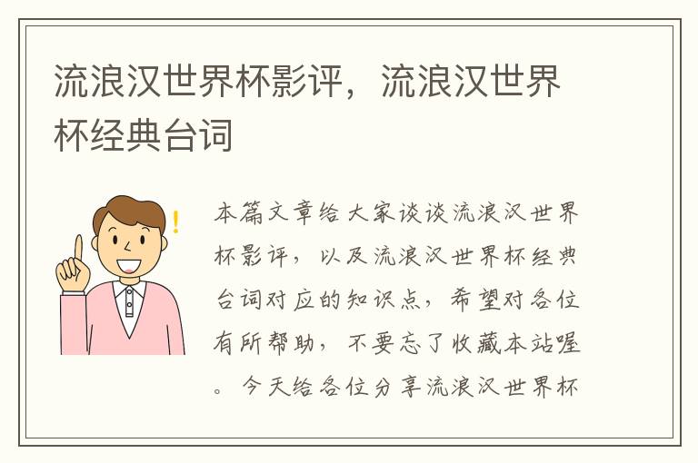 流浪汉世界杯影评，流浪汉世界杯经典台词