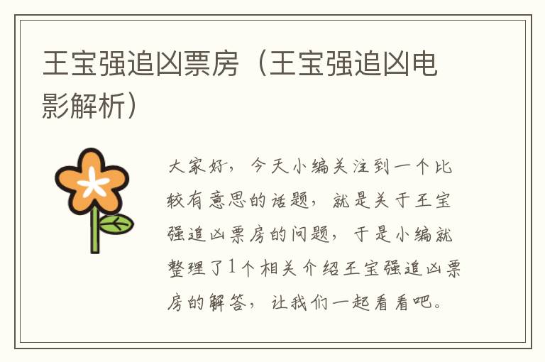 王宝强追凶票房（王宝强追凶电影解析）