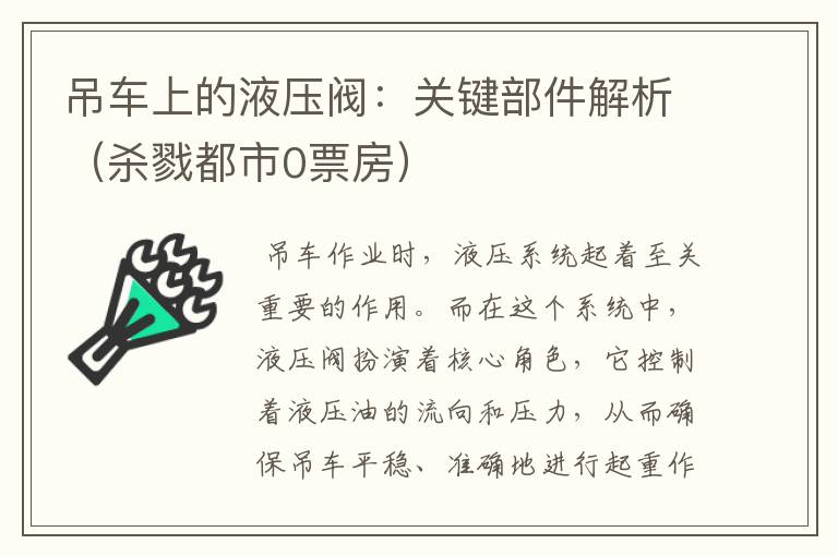 吊车上的液压阀：关键部件解析（杀戮都市0票房）