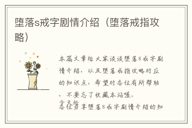 堕落s戒字剧情介绍（堕落戒指攻略）