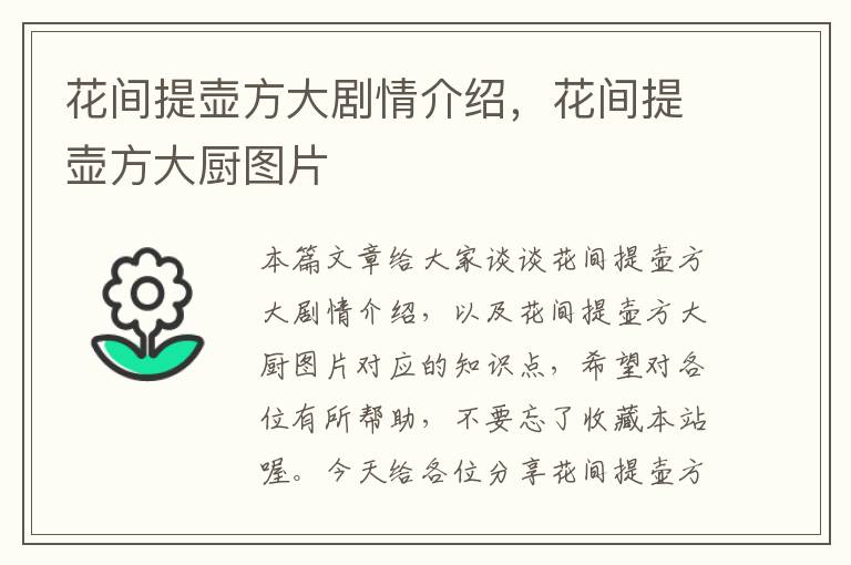 花间提壶方大剧情介绍，花间提壶方大厨图片