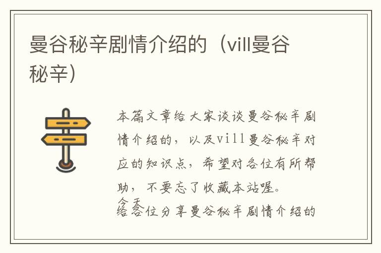 曼谷秘辛剧情介绍的（vill曼谷秘辛）