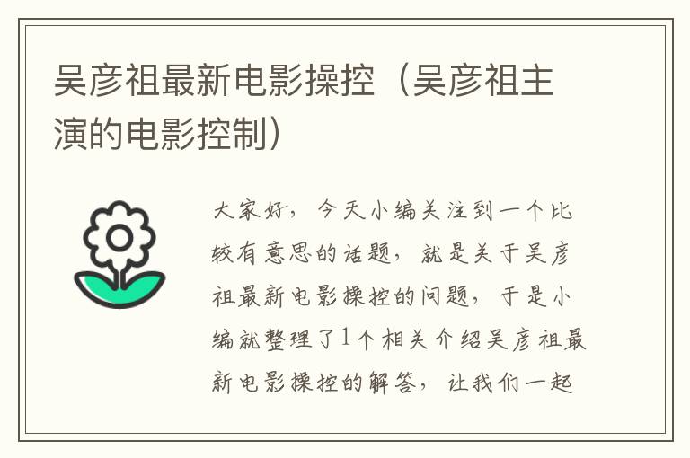 吴彦祖最新电影操控（吴彦祖主演的电影控制）