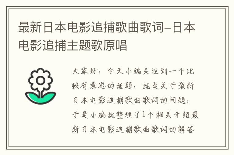 最新日本电影追捕歌曲歌词-日本电影追捕主题歌原唱