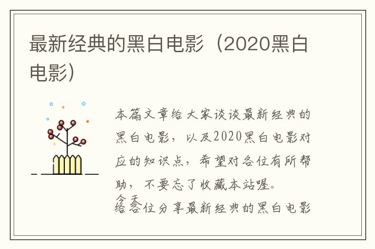 最新经典的黑白电影（2020黑白电影）