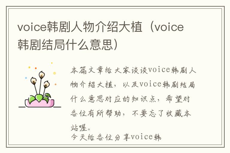 voice韩剧人物介绍大植（voice韩剧结局什么意思）